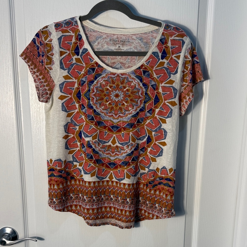 Lucky Brand Multicolor Mandala Print Tee Size M